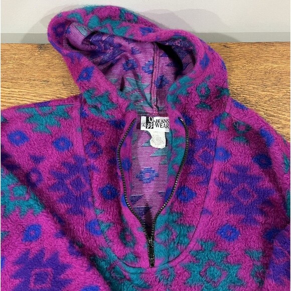 Vintage Fuzzy Sweatshirt Hoodie Sz Large 80s 90s Ski Lodge Neon Retro Grunge - Picture 5 of 16